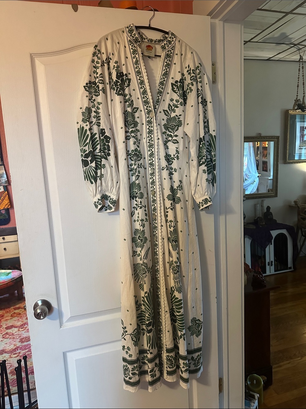 FARM Rio White Maxi Dress with Dark Green Floral Embroidery - Picture 4 of 4